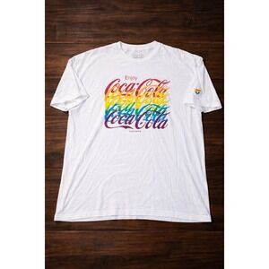 Coca-Cola Men's Rainbow Logo T Shirt Mens XXL Pride Graphic Tee White Coke Shirt